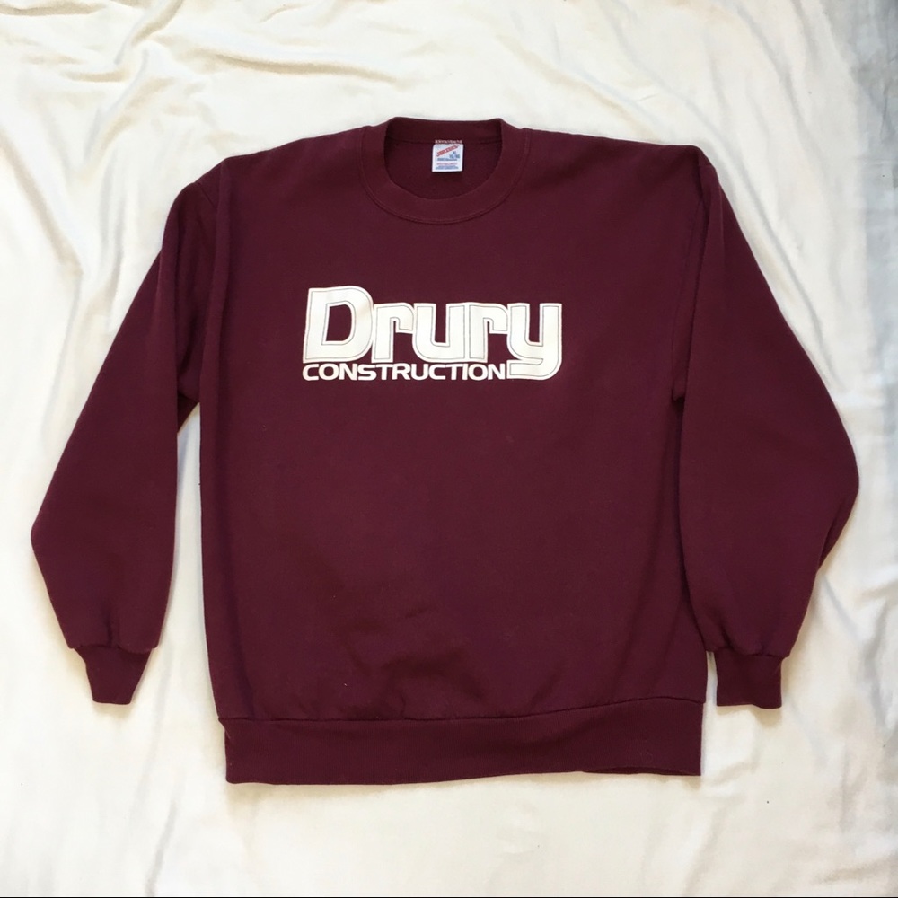 VTG 90s Maroon Drury Construction Jerzees Sweatshirt, XL